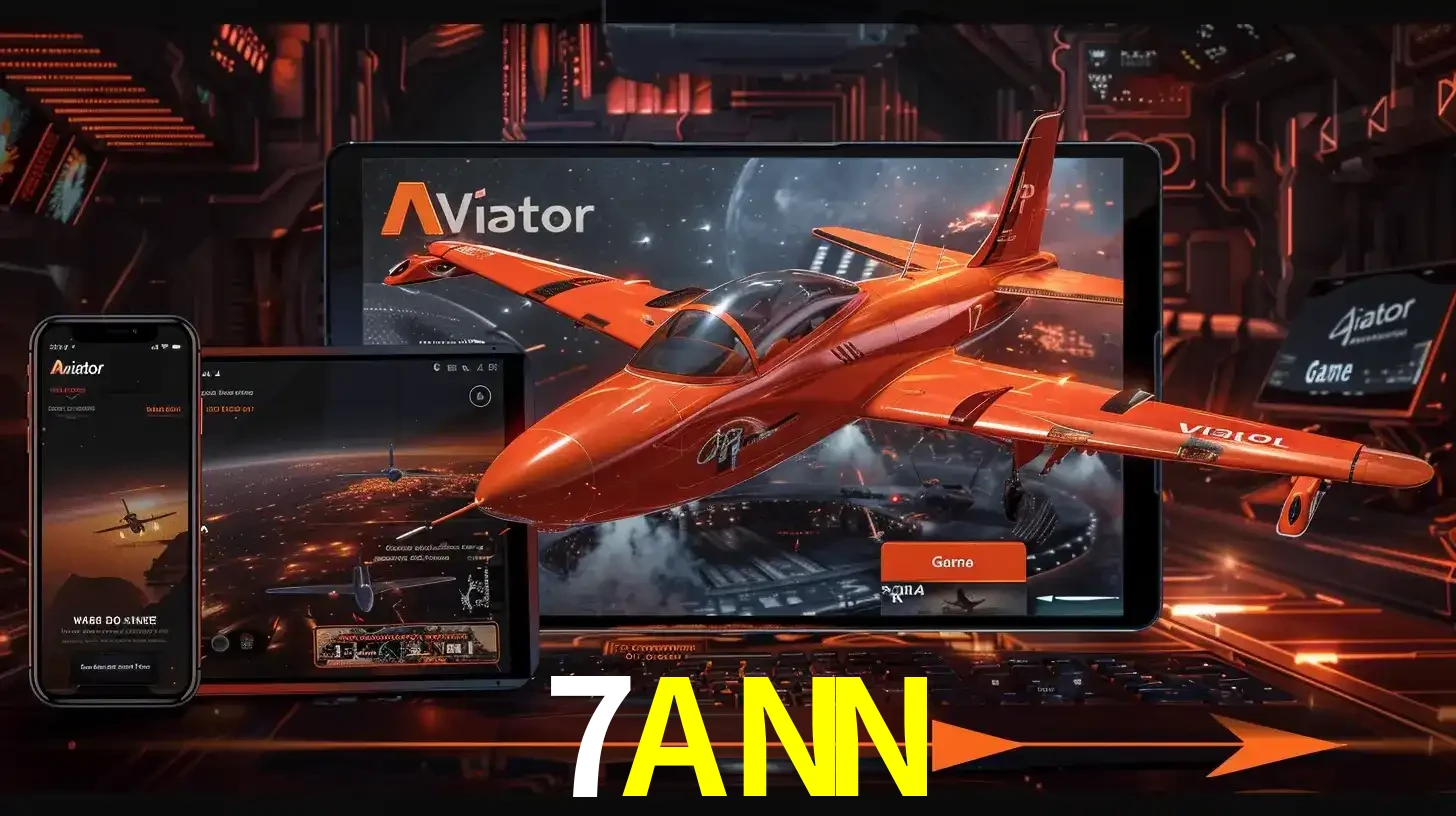 Apresentação tecnológica do jogo Aviator com um avião saindo da tela de um tablet, demonstrando a experiência imersiva em múltiplos dispositivos no 7ANN.